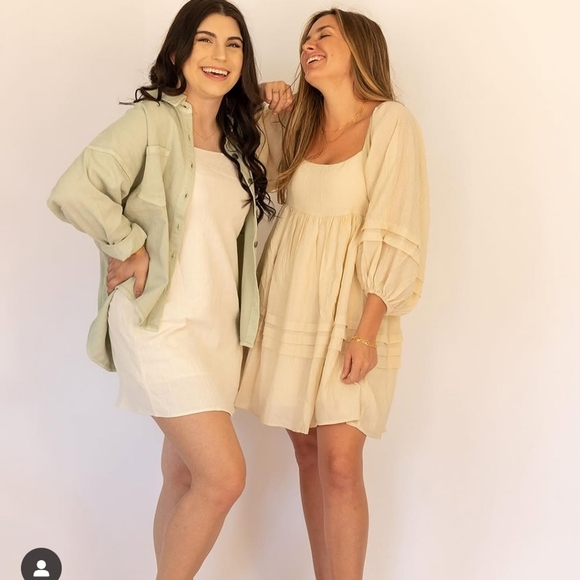 BY TOGETHER Boho Woven Babydoll mini dress in cream. Size Small - Picture 5 of 15